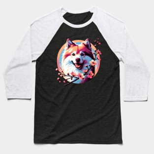 Joyful Finnish Spitz with Spring Cherry Blossoms Baseball T-Shirt